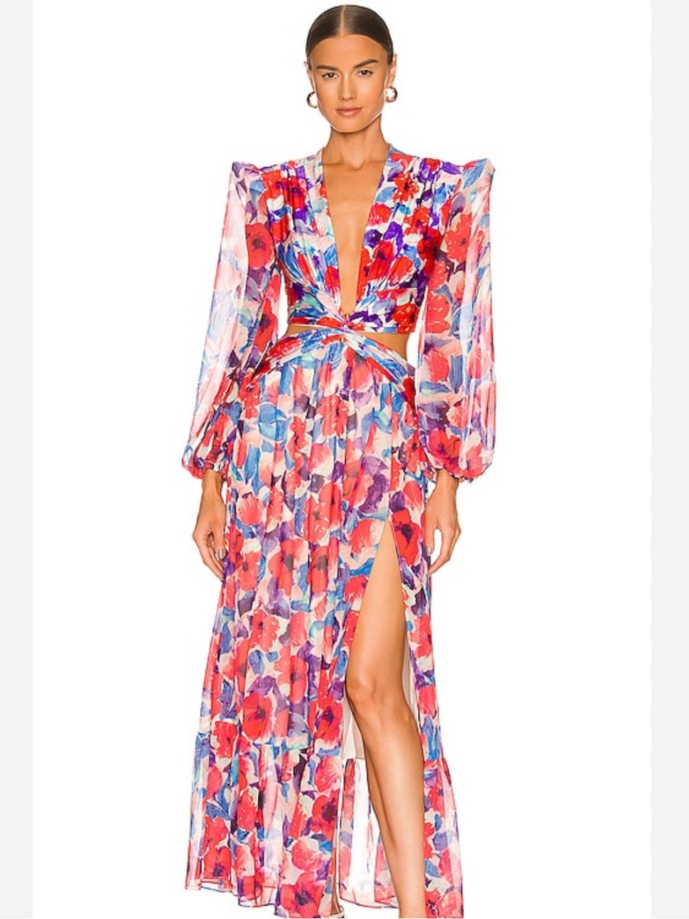 PatBo Violet Plunge Cutout Dress in Cherry